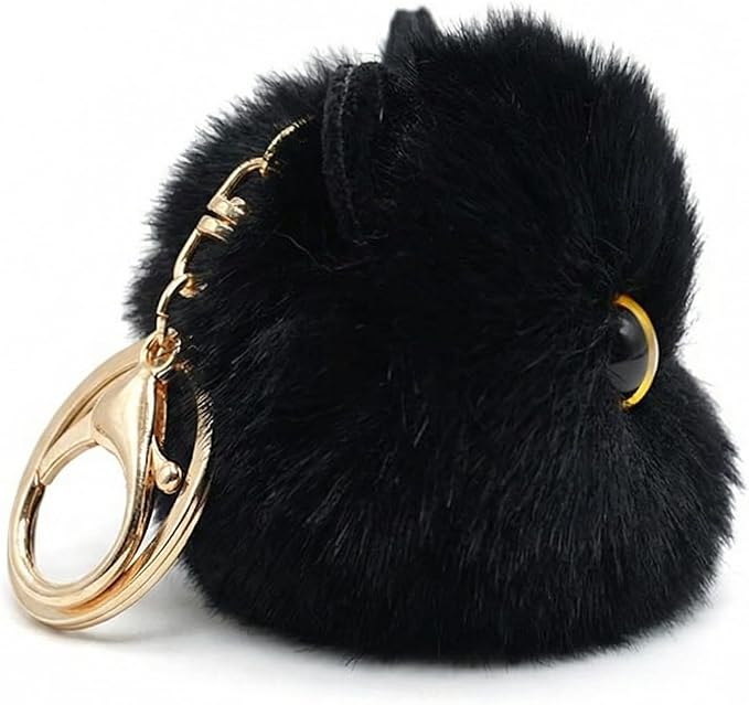 Cute Black Cat Plush Keychain - Kawaii Bag Charm, Soft Cat Pom Pom Keychain for Backpack Purse Keys, Birthday Gift for Women Girls Cat Lovers