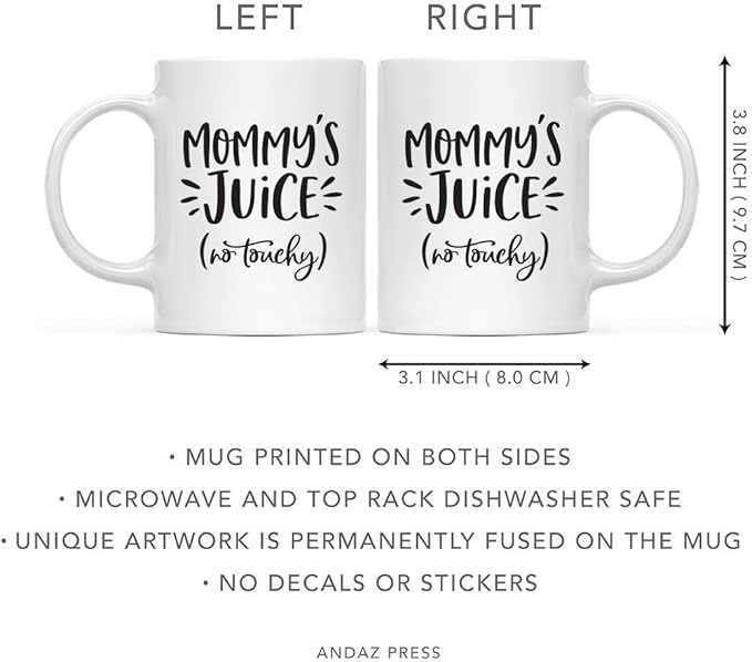 Andaz Press Mother's Day 11oz. Ceramic Coffee Tea Mug Gift for Mom, Mommy's Juice (no touchy), 1-Pack, Birthday Christmas Gift Ideas