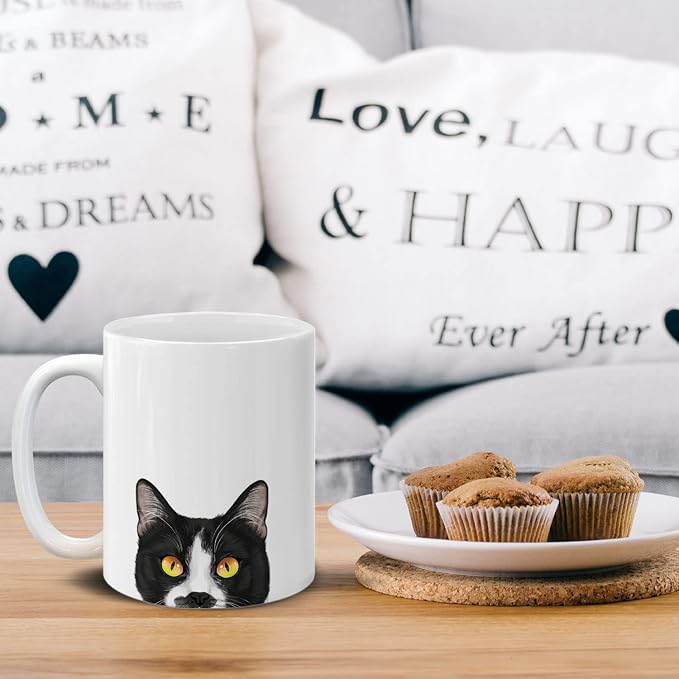 MUGBREW Moustached Tuxedo Cat Ceramic Coffee Mug Tea Cup, 11 OZ
