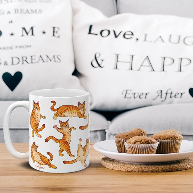 MUGBREW Orange Tabby Cat Funny Playful Postures Ceramic Coffee Mug Tea Cup, 11 OZ