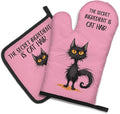 DYJYBMY The Secret Ingredient Is Cat Hair Pink Oven Mitts and Pot Holder Set, Cute Cat Kitchen Gadgets for Women Cat Lover, Housewarming Gifts for Cat Mom Hostess, Baking Gifts for Mom Aunt Sister BFF
