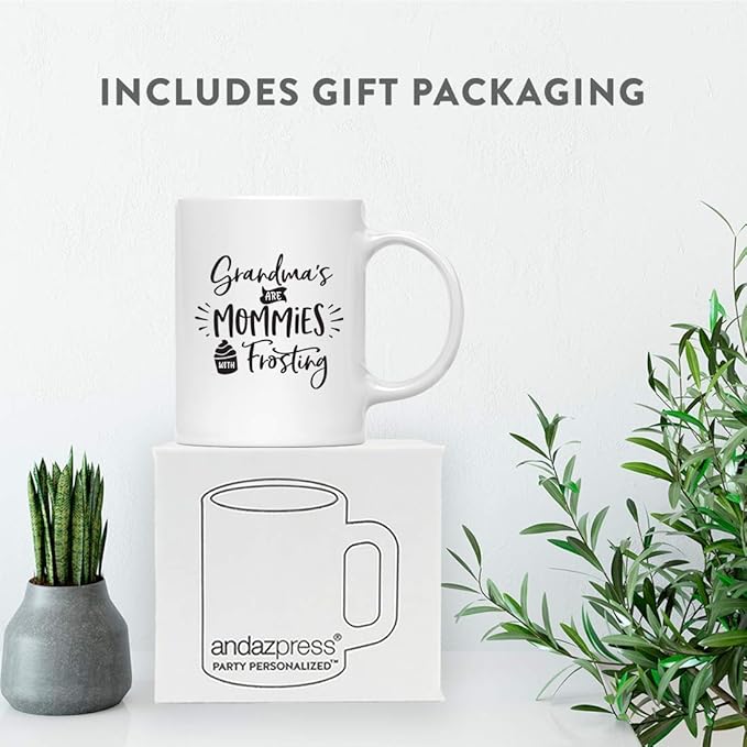 Andaz Press Mother's Day 11oz. Ceramic Coffee Tea Mug Gift for Mom, Grandma's are Mommies With Frosting, 1-Pack, Birthday Christmas Gift Ideas