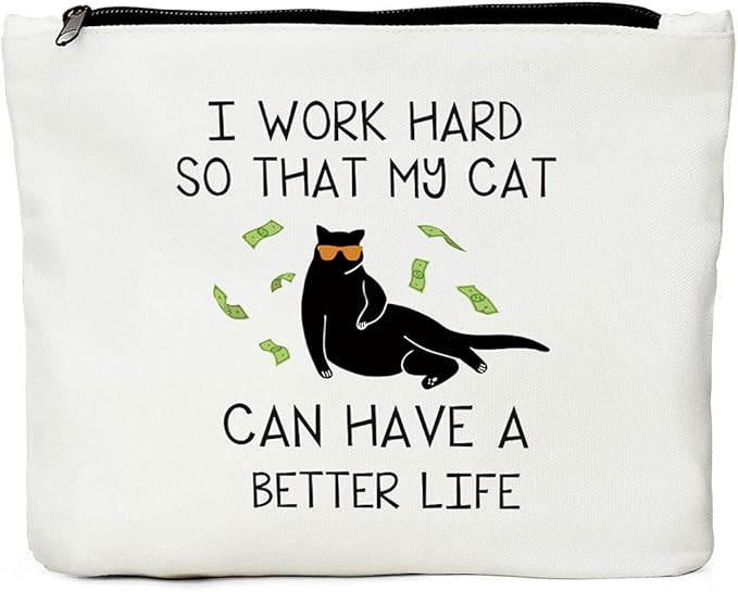 JIUWEIHU Cat Lover Gifts for Women, Cosmetic Bag for Women, Cute Gifts for Cat Lovers, Crazy Pet Lady Gifts Pet Themed Print, Funny Birthday Gifts for Women, Mom, Friend