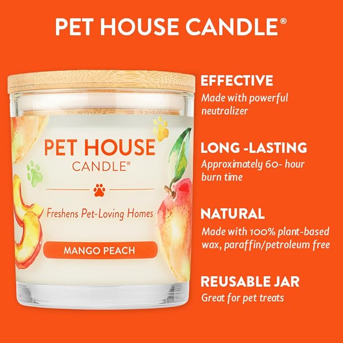 One Fur All Pet House Candle Value Pack - Plant-Based/Soy, Long Lasting Odor-Fighting Candles, Mango Peach Scent