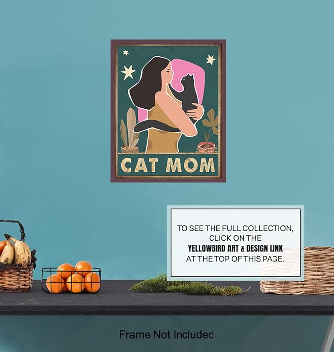Cat Mom Wall Art - Cute Cat Lover Gifts for Women Girls - Kitty Wall Decor - Black Feline Decor - Aesthetic Room Art - Kitty Lover Gifts for Women - Room Print - Pictures - Kitten Poster 8x10 UNFRAMED