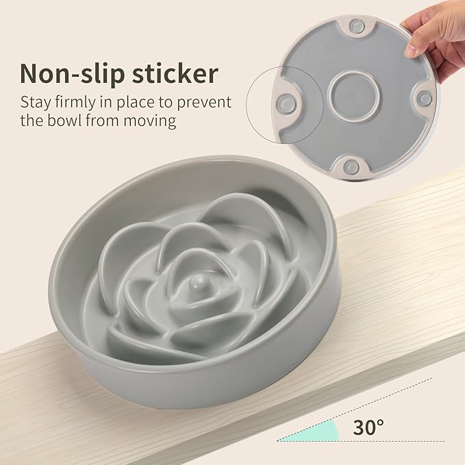Grey Ceramic Dog Bowl Slow Feeder for Medium and Large Breed,1.5 Cup 8.26 in Slow Feeding Bowl,Puzzle Dog Food Bowl for Fast Eater,Maze Dish for Fast Eater