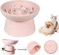 Unbreakable Raised Slow Feeder Bowl for Cats and Small Dogs, Elevated Cat Bowls, Detachable Slow Feede Bowl, Heavy Weighted, Non-Slip Feeder, Whisker Friendly (Pink, Round - 6.2w'' x 1.5h'' inch)