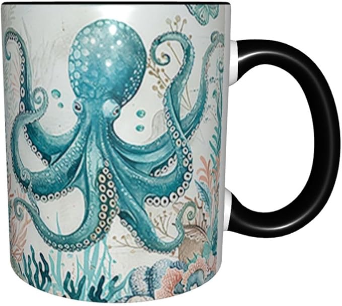Octopus Coffee Mug Funny Ceramic Tea Cup With Handle Dishwasher Microwave Safe for Women 11oz Porcelain