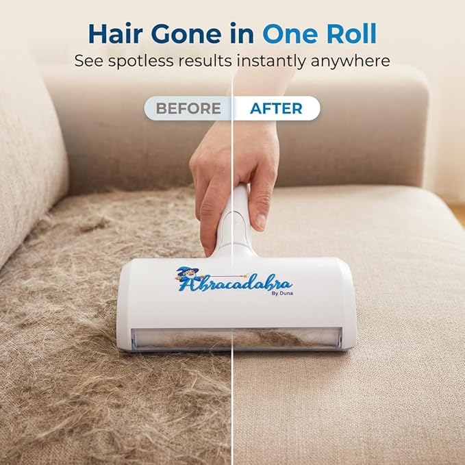 Duna Abracadabra Washable Dual Roller Pet Hair Remover – Original Size Reusable Lint Roller for Cat & Dog Hair on Furniture, Couch, Carpet, Car, Rugs & Bedding – Portable, Eco-Friendly