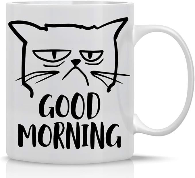 CBTwear Good Morning Funny Grumpy Cat 11oz White Ceramic Coffee Mug - Cute Unique Cat Mom Gifts for Birthdays, Anniversaries, or Any Occasion