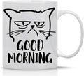 CBTwear Good Morning Funny Grumpy Cat 11oz White Ceramic Coffee Mug - Cute Unique Cat Mom Gifts for Birthdays, Anniversaries, or Any Occasion