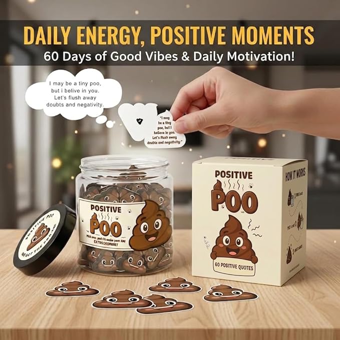 DEARMINE Positive Poo Jar with 60 Affirmation Cards, Emotional Support Poo, Funny Gag for Women, Men, Corwokers, Friends, Poop Emoji Gifts
