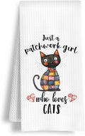Quilter Cat Kitchen Towels, Cat Quilting Lover Gifts Dish Tea Towels, Just a Patchwork Girl Who Loves Cats Decorative Hand Towel for Bathroom Kitchen, 16x24 Inch