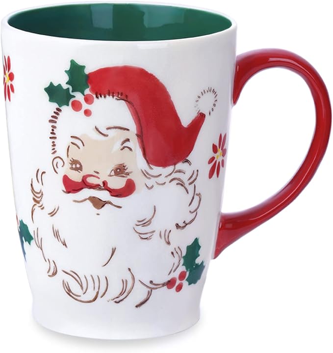 NymphFable Christmas Mug 20oz/600ml Large Ceramic Coffee Mug Santa Elk Cup with Handle 100% Hand Painted Christmas Gift