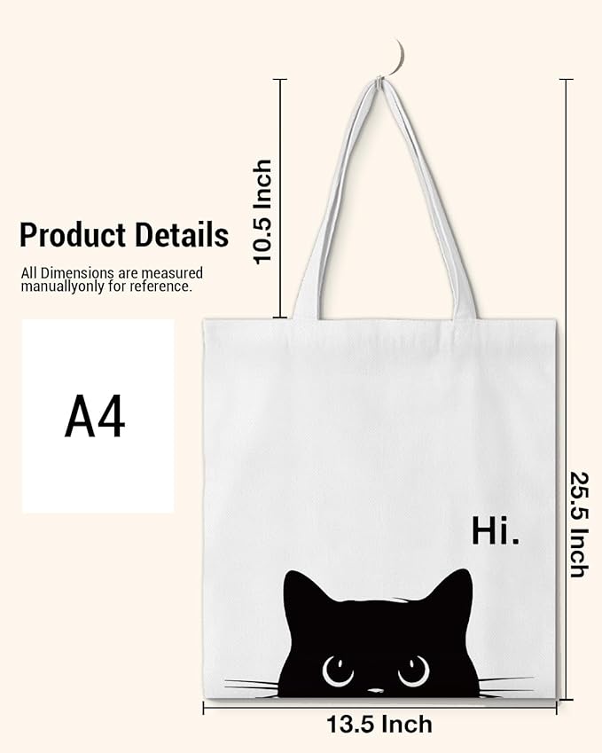 Cute Cat Canvas Tote Bag for Women Funny Cat Bag for Shopping Work Travel Lover Totes Gifts