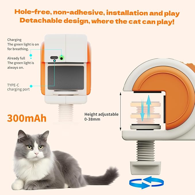 Interactive Cat Toys for Indoor Cats, Automatic Sensor Cat Teaser Feather Wand Chase Exercise Entertainment Stimulation Toy, USB Rechargeable Self Play Hanging Toy for Bored Adult & Kitten Cats