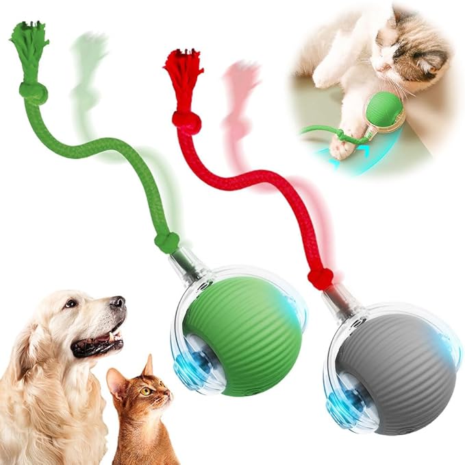 Interactive Cat Ball Toy With Cord Imitation Mouse - Automatic Rolling Indoor Toy for Adult Cats - Smart Green and Gray