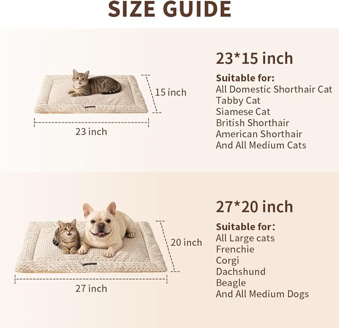 SOMAHE Plush Cat Kneading Bed Mat, Premium Plush Fabric Bed with Non-Slip Bottom, 3cm Thick All-Season Cushion for Cats Who Knead, Machine Washable Anti-Static Pet Bed, 23x15 Inch, Milk