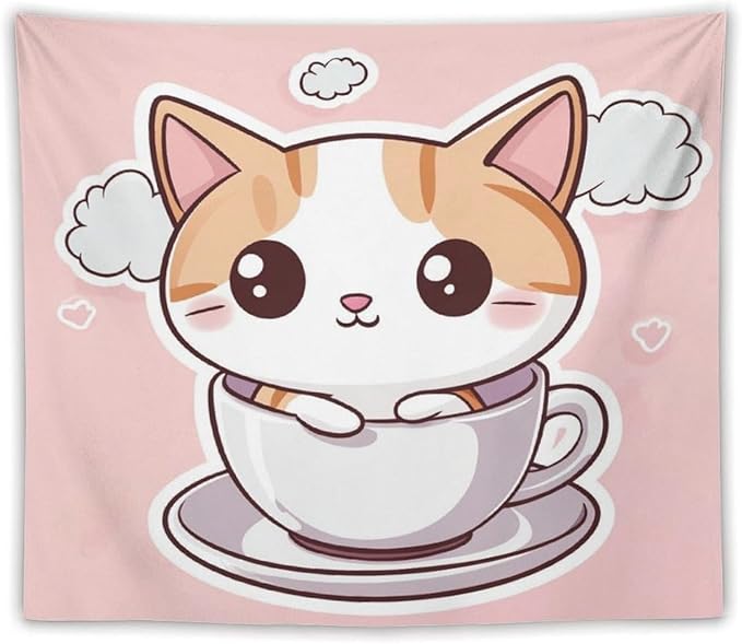 MaSiledy Tapestry Kawaii Cat Tapestry for Bedroom Aesthetic Cute Kitten Cat Meow Tapestry Wall Hanging Wall Hanging for Living Room Dorm Landscape 50"x60" Tapestries for Bedroom Living Room Dorm