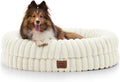 ChiXnuggle Dog Bed Medium Sized Dog - Luxury Striped Faux Fur Waterproof Pet Couch with Removable Washable Cover, Orthopedic Pet Bed with Bolster Sides for Sleeping, Cream