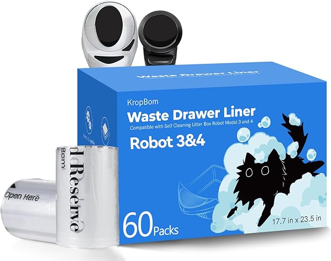 60 Pack Litter Box Robot 3 4 Waste Bags, Self Cleaning Cat Litter Box Robot Waste Liner Bags Replacement, Heavy Duty 9-11 Gallons of Capacity