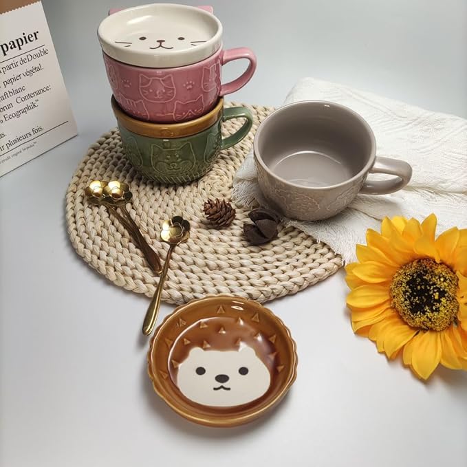 Ceramic Cute Cat Mug With Lid - Funny Novelty Cup for Cat Lovers - Tea and Dessert Mug for Girls, Boys, Women - Christmas Birthday Gift