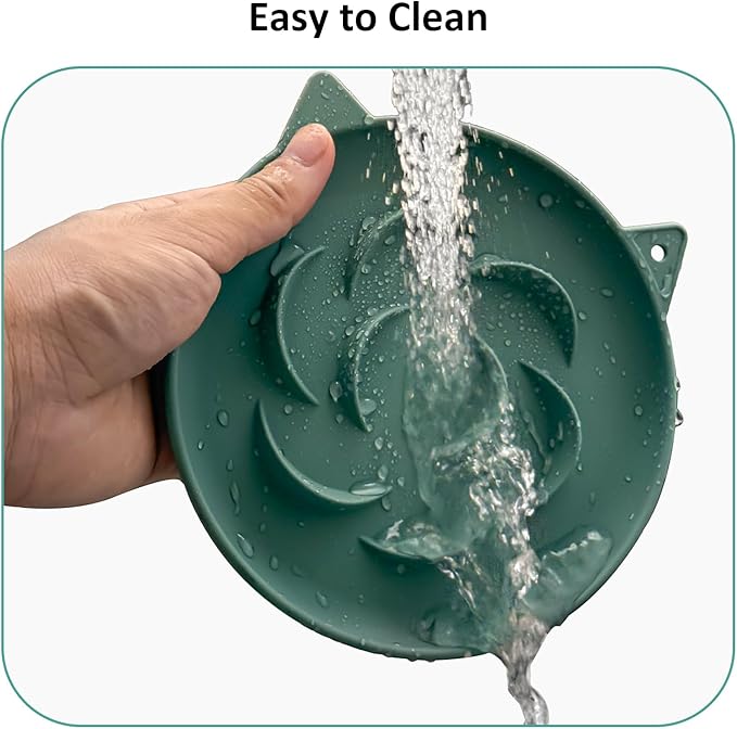 Slow Feeder Cat Bowl 2 Packs, Durable Anti-Gulping Cat Food Bowl for Healthy Digestion, Easy to Clean for Wet/Dry Food (Green+Green)