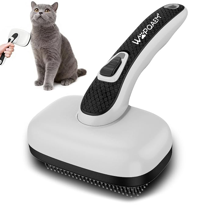Cat Brushes for Indoor Cats,Skin Friendly Cat Brush for Shedding & Grooming Brush for Long or Short Haired Cats, Easy Clean Retractable Bristles, Grey