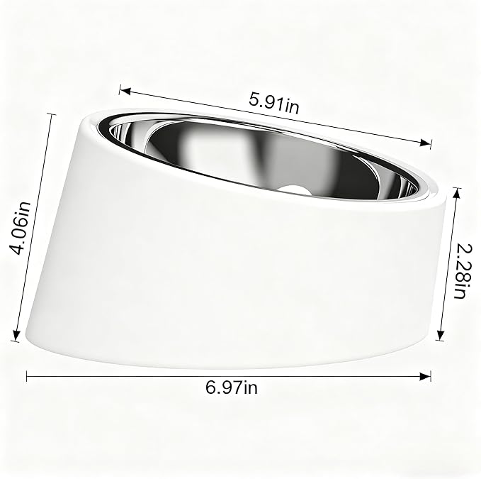 15° Tilted Dog Bowl for Medium Breeds (Size M, White), Anti-Choke Stainless Steel Pet Bowl for Brachycephalic Dogs (Bulldog/Corgi), Non-Spill Detachable Feeder