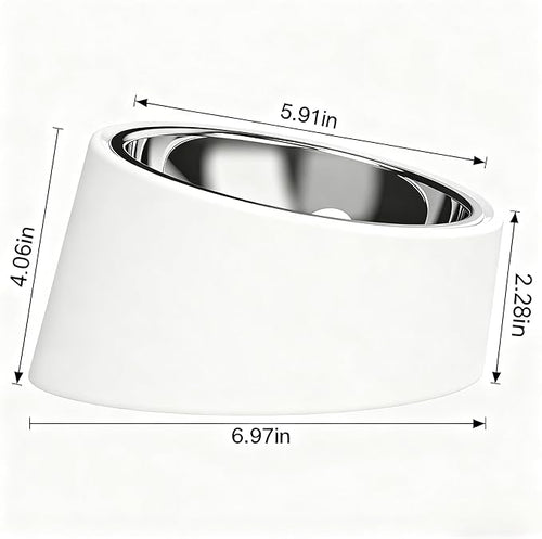 15° Tilted Dog Bowl for Medium Breeds (Size M, White), Anti-Choke Stainless Steel Pet Bowl for Brachycephalic Dogs (Bulldog/Corgi), Non-Spill Detachable Feeder