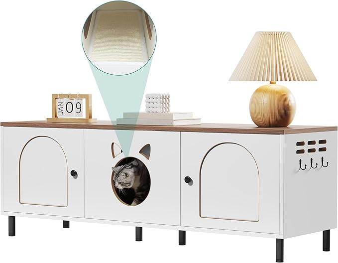 YITAHOME Cat Litter Box Enclosure, 59in Litter Box Furniture Hidden, Wooden Cat Washroom Furniture, Litterbox Furniture Hidden Fit Most of Litter Cabinet, End Table, Nightstand, Indoor Cabinet