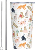 Cat Tumbler 20oz Cute Cats Stainless Steel Insulated Tumblers with Lid and Straw Animal Travel Coffee Mug Tea Wine Cups Water Bottle Cats Gifts for Women Cat Lover