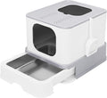 RIZZARI Stainless Steel Cat Box: Light Gray Covered Design with High Sides to Prevent Leaks - Spacious Interior & Non-Stick Coating for Odor Control - Easy-Clean Drawer - Bathroom or Living Room Use