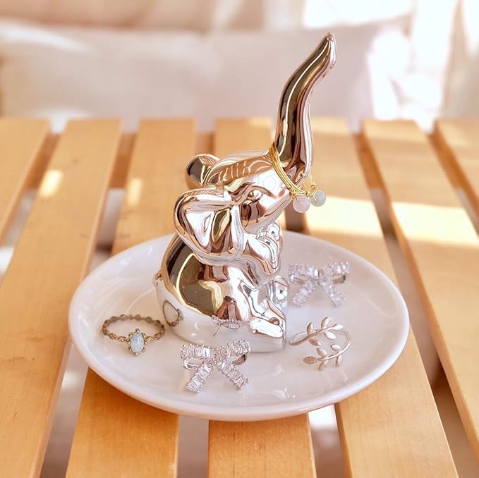 PUDDING CABIN Elephant Ring Holder - Womens Birthday Gift - Good Luck Elephant Gift for Women, Girls, Bedroom or Vanity Décor, Chrismtas Mothers Day Valentines Wedding Gifts Ideas