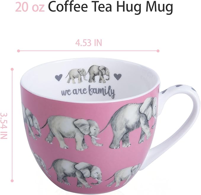 Premium 20 oz Bone China Elephant Hug Mug – Cute Elephant Design for Coffee & Tea, Ideal Holiday, Birthday, and Christmas Gift for Family and Friend, Designed in England by Harvest Green Studio