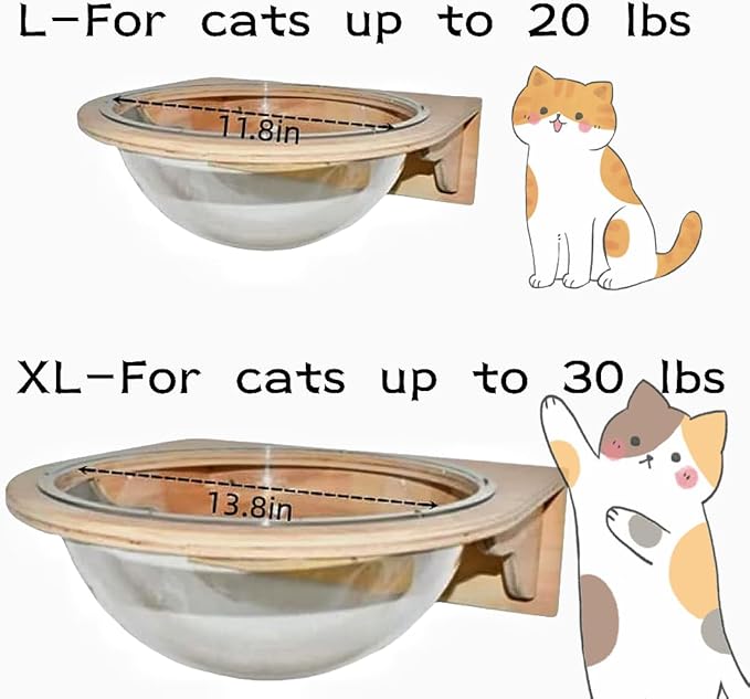 Black Large Cat Wall Shelves,Large Bed/Bubble for Cats Set Climbing Furniture, Wall Clear Cat Hammock Transparent Capsule Bed Set-1XL