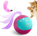 Migipaws 2-in-1 Interactive Cat Toy Ball – Paw Friendly Kicking Chasing Ball with Bonus Fluffy Tail for Indoor Cats Random Rolling Auto Escape Corners Tangle-Free Quiet USB Rechargeable (Rose)