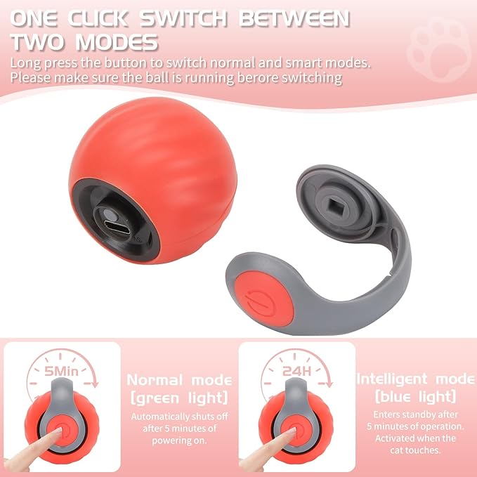 Speedy Tail Automatic Cat Ball Toy Self Rolling Moving Self-Rotating Cat Exercise Ball USB Rechargeable Interactive Hunting Cat Toy (Upgrade Orange)