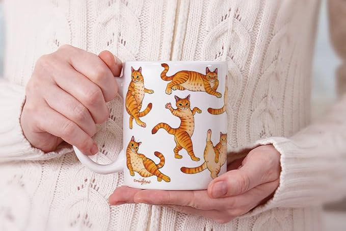 MUGBREW Orange Tabby Cat Funny Playful Postures Ceramic Coffee Mug Tea Cup, 11 OZ