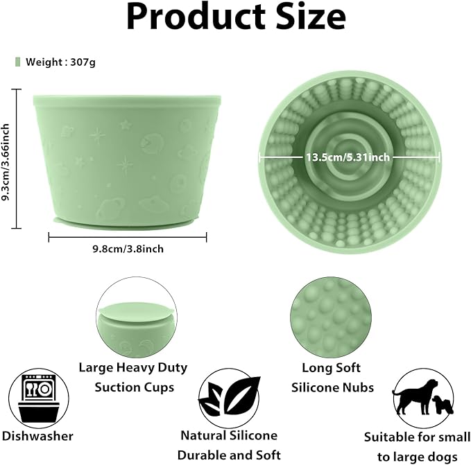 Dog Slow Feeder Lick Bowl - Non-Slip Licking Treat Dispenser for Small Medium Large Dogs, Promotes Anxiety Relief & Prevents Choking, Easy to Clean Feeding Bowl (Green, L)