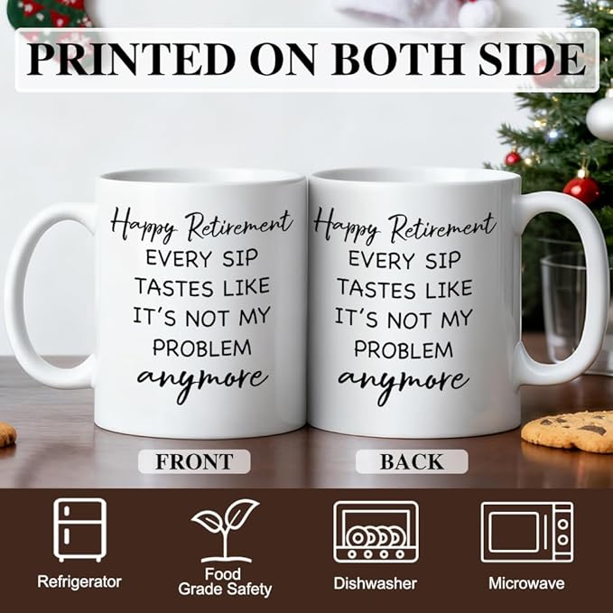 Happy Retirement Ceramic Coffee Mug for Women, Funny Retired 11oz Coffee Cup, Retirement Gifts for Woman Men, Retired Gifts for Boss Coworker Friends, Boss Grandpa Present