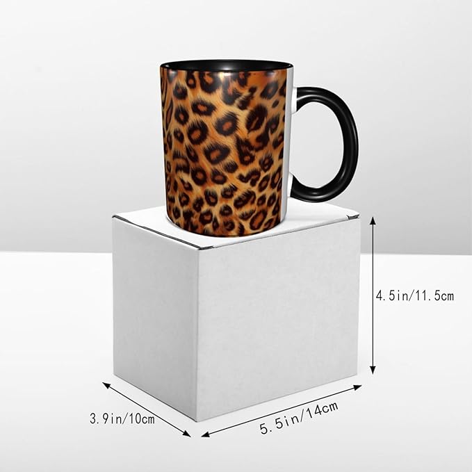 Leopard Print Cat Coffee Mug Funny Ceramic Tea Cup With Handle Dishwasher Microwave Safe for Women 11oz Porcelain Mugs