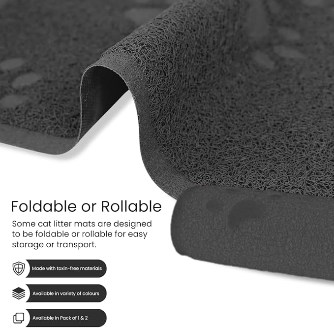 Andalus Medium Cat Litter Mat, Pack of 2 - Waterproof, Non-Slip & Easy to Clean Cat Litter Box Mat for Extra Efficient Pet Litter-Trapping, Grey (23.5” X 15.75”)