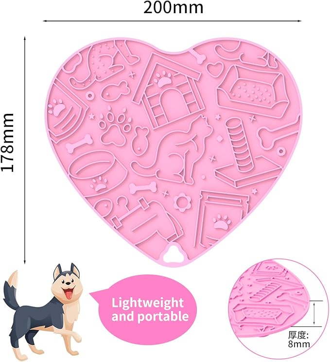 Silicone Slow Feeder Dog & Cat Bowl with Suction Cups – Non-Slip Fun Pattern for Dogs and Cats, Interactive Pet Enrichment Bowl, Treat Eating Feeder, Heart-Shaped Mat Compatible (Cherry Blossom Pink)