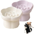 2PCS Ceramic Elevated Slow Feeder Cat Bowl,Anti Vomit Design for Whisker Fatigue Relief,Elevated Slow Feeder Bowls for Indoor Cats&Small Breeds,Perfect for Wet Food&Small Dogs (2, Purple&White)