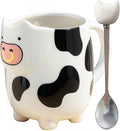 Yuwu 17oz Cow Mug with Built-in Tea Bag Holder and Spoon-Cute Glossy Ceramic Animal Cup for Milk Tea, Coffee, Kids, Girls-Farm Gift for Birthday, Christmas (white)