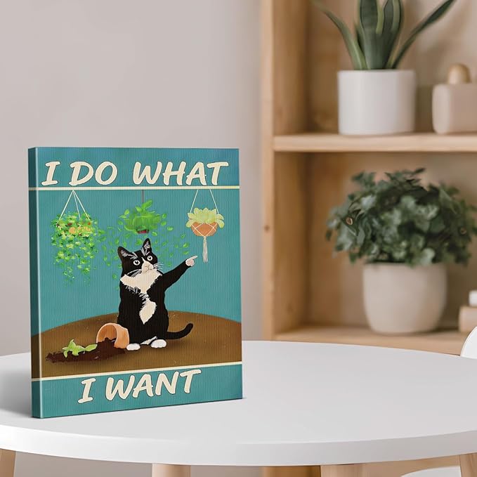 Funny Naughty Cat Canvas Wall Art I Do What I Want Pet Print Painting Cat Lover Gifts Wall Decor for Home Living Room 8x10 Inches Framed