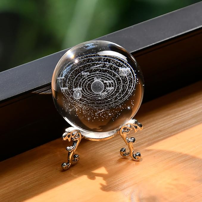 3D Solar System Crystal Ball Universe Gifts 60mm Glass Astronomy Globe Decor Science Planets Model Gift Space Themed Gifts for Space Enthusiasts and Model Collectors