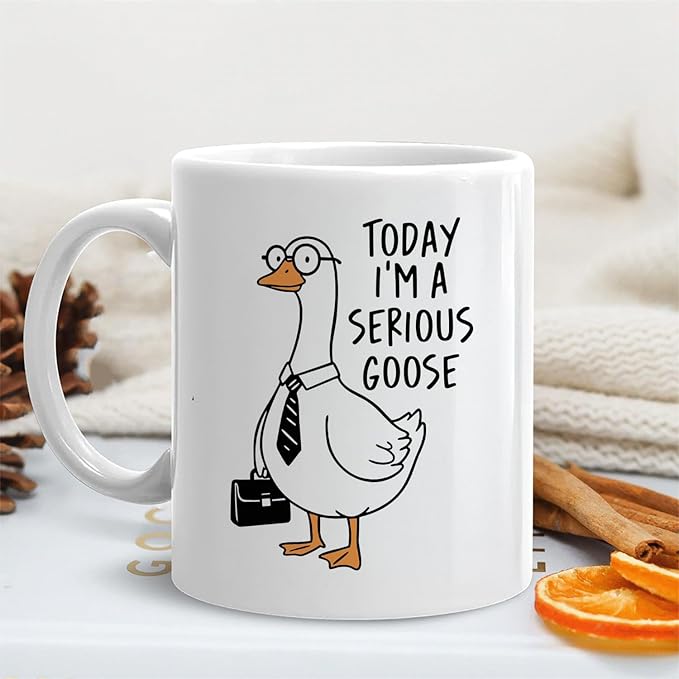 Funny Office Goose Mug, Sarcastic Gifts for Coworkers Coffee Cup Ceramic, Today I'm a Serious Goose Humorous Ceramic Coffee Tea Mug 11 oz