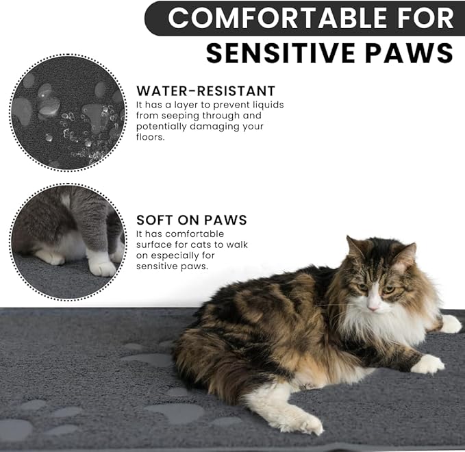 Andalus Medium Cat Litter Mat, Pack of 1 - Waterproof, Non-Slip & Easy to Clean Cat Litter Box Mat for Extra Efficient Pet Litter-Trapping, Grey (23.5” X 15.75”)